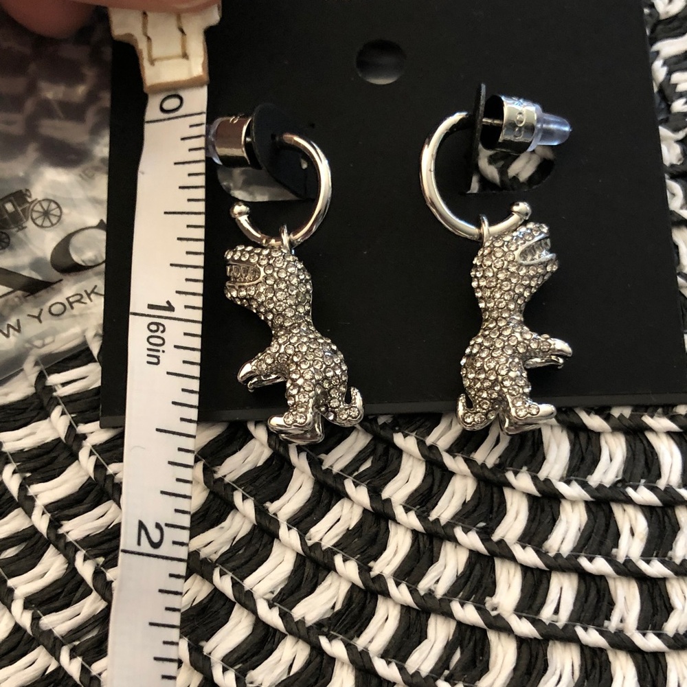 Authentic new Coach Silver Crystal Dinosaur Drop Earrings - Picture 6 of 10